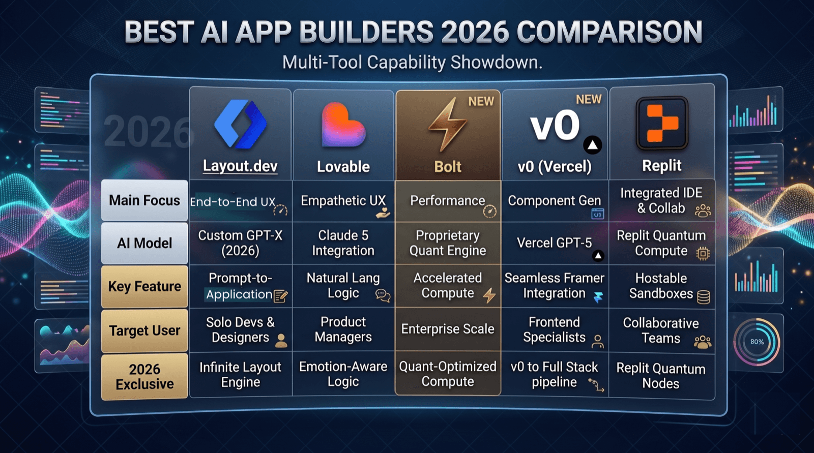Best AI App Builders 2026: Layout.dev, Lovable, Bolt, Replit, v0 & more